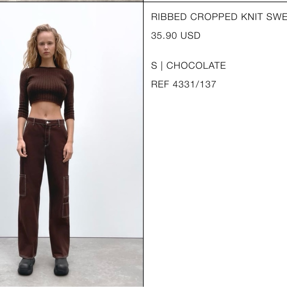 Brown cropped Zara sweater
